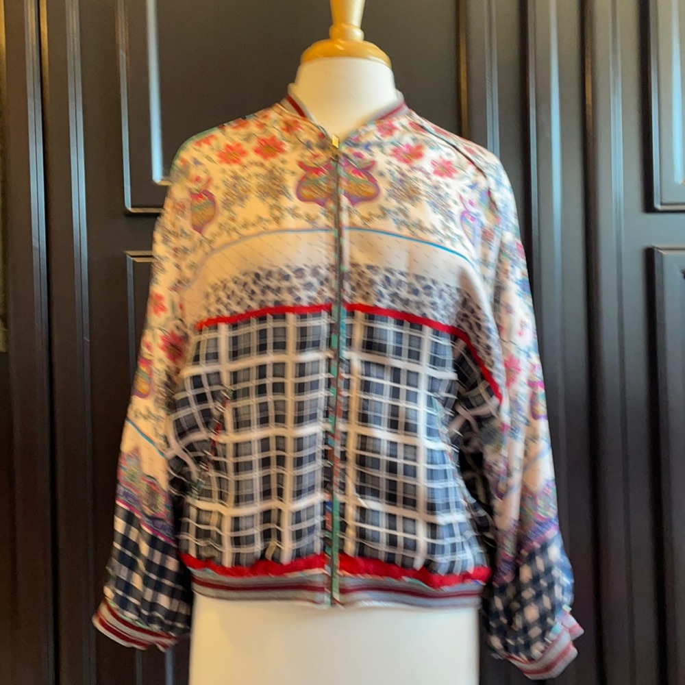 Johnny Was Silk Reversible Bomber Jacket